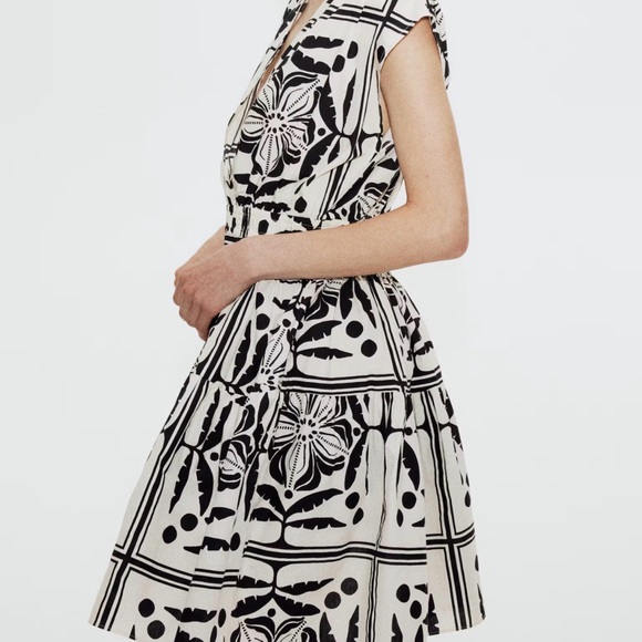 H&M Sleeveless Wrap V-Neck Dress Black White Cotton Size Large - Picture 3 of 14